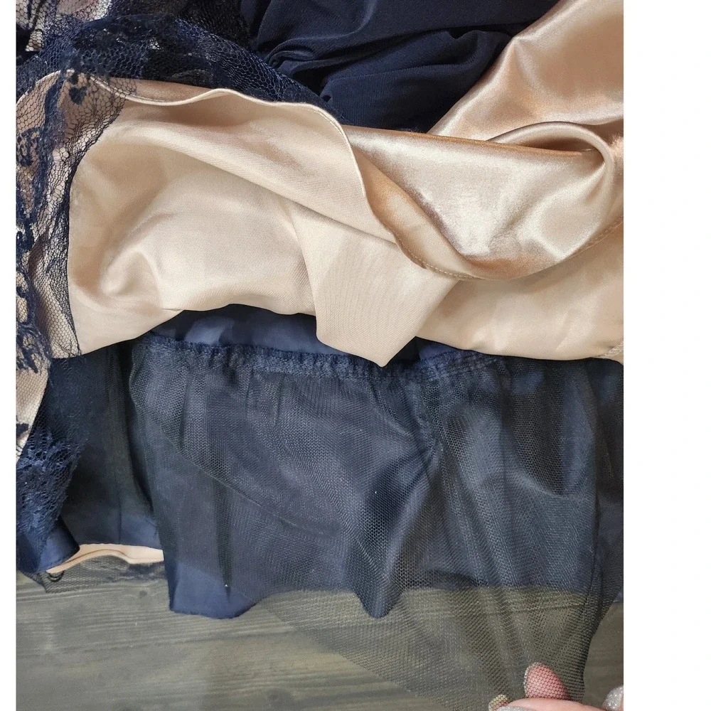 J.R. Nites by Carol‎ Lin Fit & Flare Royal Blue / Champagne Lace Skirt Dress 6 - Picture 9 of 11